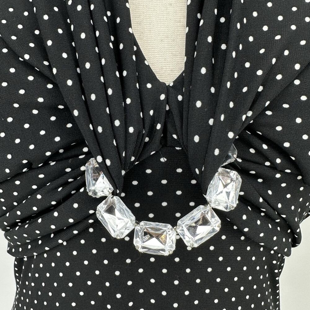 Y2K My Mitchel Halter Babydoll Dress Size S Polka Dot Pinup Coquette Rhinestone - Picture 6 of 12
